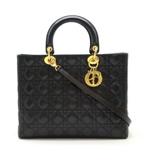 Christian Dior Lady Cannage Shoulder Bag Black Leather